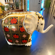 Porcelain Elephant Figurine White with Gold Red Floral Pattern Decor picture