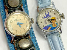 Vintage 1960s Watch Lot Alice In Wonderland Leather Band Cinderella Both Working picture