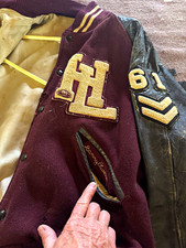 HL Vintage Letterman Varsity Jacket Maroon/Black Leather Sleeves Eagle 61 Patch picture