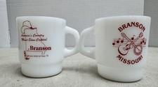 Pair Vintage Termocrisa Milk Glass BRANSON MISSOURI Coffee Stackable Mugs picture