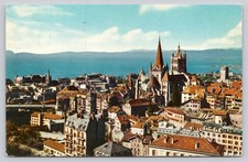 Lausanne Switzerland Cathedral Cityscape Lake Geneva 1970 Postcard picture