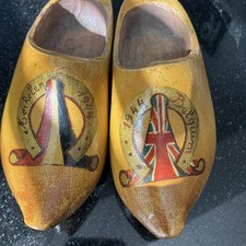 Rare Vintage 1944 pair of commemorative mini wooden clogs from World War 2 picture