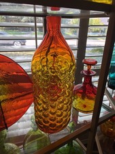 Vintage Blenko #6037 Vineyard Decanter by Wayne Husted in Tangerine. Large picture