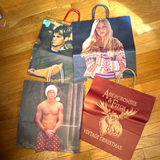 Abercrombie & Fitch Vintage Christmas Paper Shopping Bags w/ Handles Lot of 4  picture