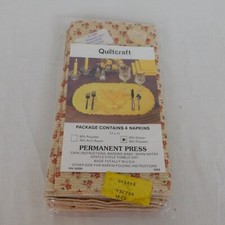 Quiltcraft Vintage Tan Red Floral Cloth Napkins 17