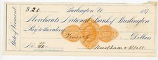 1870s Burlington VT Check Merchants National Bank Signed Murlhaum & Platt Stamp picture