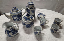Vintage 15 Piece Bombay Comapny Blue & Whit Porcelin Tea Set Chinoiserie 1990s picture