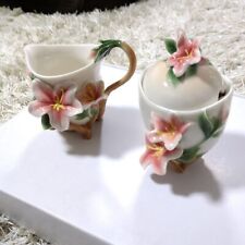 FRANZ Porcelain Collection Hibiscus Creamer Sugar Pot Set with Spoon picture