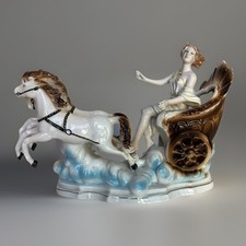 Vintage Veritable Porcelaine Horse Drawn Carriage Lady Figurine Victorian Style  picture