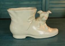Vintage 1950's Pottery Puppy Dog High Top Shoe Planter Creamy White Marked USA picture