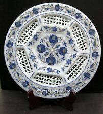 11 Inches Marble Decorative Plate Lapis Lazuli Stone Inlay Pizza Platter for Bar picture
