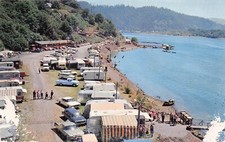 Klamath CA California Al Larson Requa Boat Dock Trailer Park DAMAGE Postcard A62 picture