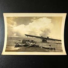 Vintage B&W Photo Military WW2 Aircraft  Landing in Water After Being Shot Down picture