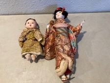 Vintage Nishi Maiko Geisha Doll & Ichimatsu Gofun Baby Doll Silk Kimono VTG picture