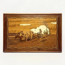 Vintage 1940s Jesús Salmón Large Mexican Marquetry Wood Plaque Art | Ox Desert picture