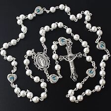 Catholic Town Glass Pearl Beads with Miraculous Epoxy Heart Metal Beads Rosary picture