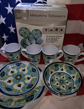 16 pc Melamine Tableware Indoor Outdoor Dinner Table Set (Model #:... picture