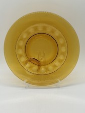 Vtg Set Of 4 10.5” Amber Thumbprint Indiana Glass w/Cup Holder Kings Crown Plate picture