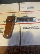 Vintage Western USA 062 Folding Hunter Knife 2 Blade w/ Leather Sheath  picture