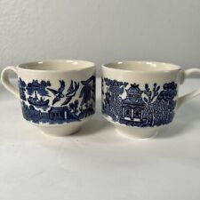 Set Of 2 BLUE WILLOW Churchill 3” x 3” Mug Cups - Made in England picture