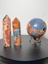 Blue Apatite in Orange Calcite 3 Piece Set - see pics/video & description picture