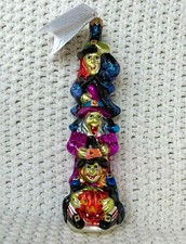 Vintage Retired Chris Radko Triple Trouble Witches Halloween Glass Ornament 8” picture