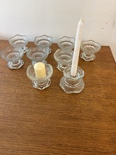 9 Reversible Stackable Vintage Anchor Hocking Candle Stax Glass Holders picture