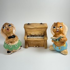 Vintage Pendelfin Maud & Solo Music Rabbit Figurines w Piano 3 Pc Group England picture