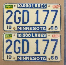 1968 1969 1970 Minnesota License Plate Pair Tags #2GD 177 **FREE Local Pick Up** picture