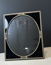 VTG Art Deco Brass Filigree Pic Frame Reverse Painted Black Glass Mat Fits 8x10 picture