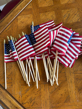 Mini American USA Flags on Wooden Sticks - Small Handheld Stick Flags Lot picture