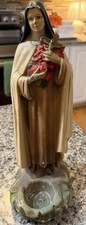 Vintage 13 Inch Saint Therese Of Lisieux Chalkware Statue W/ Votive Holder picture