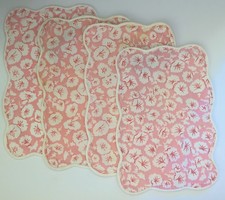 Vintage D. Porthault Liserons Pink Cocktail Napkins Set of 4 Scalloped France picture