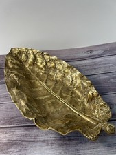 Vintage Antique Solid Brass White Barley Tobacco Leaf Bowl Container, By Cambron picture