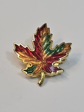 Autumn Leaf Lapel Pin Nice Enamel Orange Green Red picture