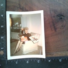 Mother's Day 1967 Snapshot Photograph Woman with Gifts Mid-Century Americana picture