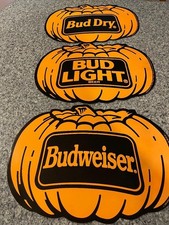 Vintage 1990 Budweiser/Bud Light/Bud Dry Halloween Pumpkin Signs~14.5