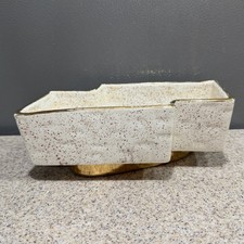 Vtg Shafer 23K Gold Guaranteed Ceramic Planter Cream MCM Geometric EUC picture