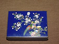 VINTAGE 1940S S INABA KYOTO JAPANESE CLOISONNE COBALT BLUE ENAMEL BOX picture