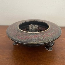 VTG 90s Artist Signed Ikebana Round Tripod Ceramic Vase w/ Multicolor Glaze 5.5