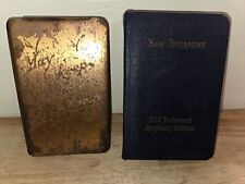 RARE PAIR SOLDIERS BIBLE HEART-SHIELD METAL BIBLE + LEATHER BOUND NEW TESTAMENT picture