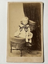 signed 1875 Child Dress Elegant Chair CDV Photo antique Carte de Visite France picture