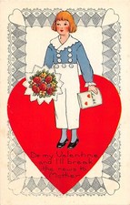 H53/ Valentine's Day Love Postcard c1910 Pretty Woman Heart Card Flowers 44 picture