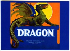 DRAGON~HISTORICAL 1920s REDLANDS CALIF. FRUIT CRATE LABEL ART~NEW 1981 POSTCARD picture