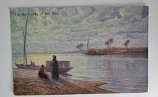 PC EGYPT, ON THE BANKS OF THE NILE, ARTIST SIGNED, Vintage Postcard picture
