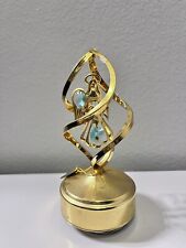 Vtg USA 24k Gold Plated Music Box Angel Crystals picture