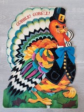 Vintage Ambassador Cards Stand Flocked Turkey Thanksgiving Large Greeting Card picture
