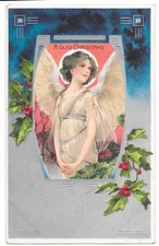 Antique 1907 Christmas Angel Postcard Art Nouveau Embossed Glad Xmas picture