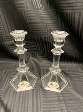 2 Clear Crystal Lead Glass Candlestick / Candle Holders Set Pair 7.5” Tall B11 picture