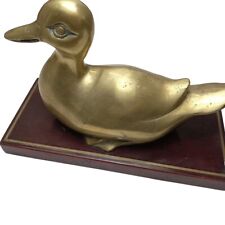 Vintage Soild Brass Duck On Wooden Stand  picture